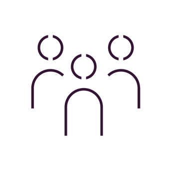 Abstract geometric shapes in dark purple on a white background